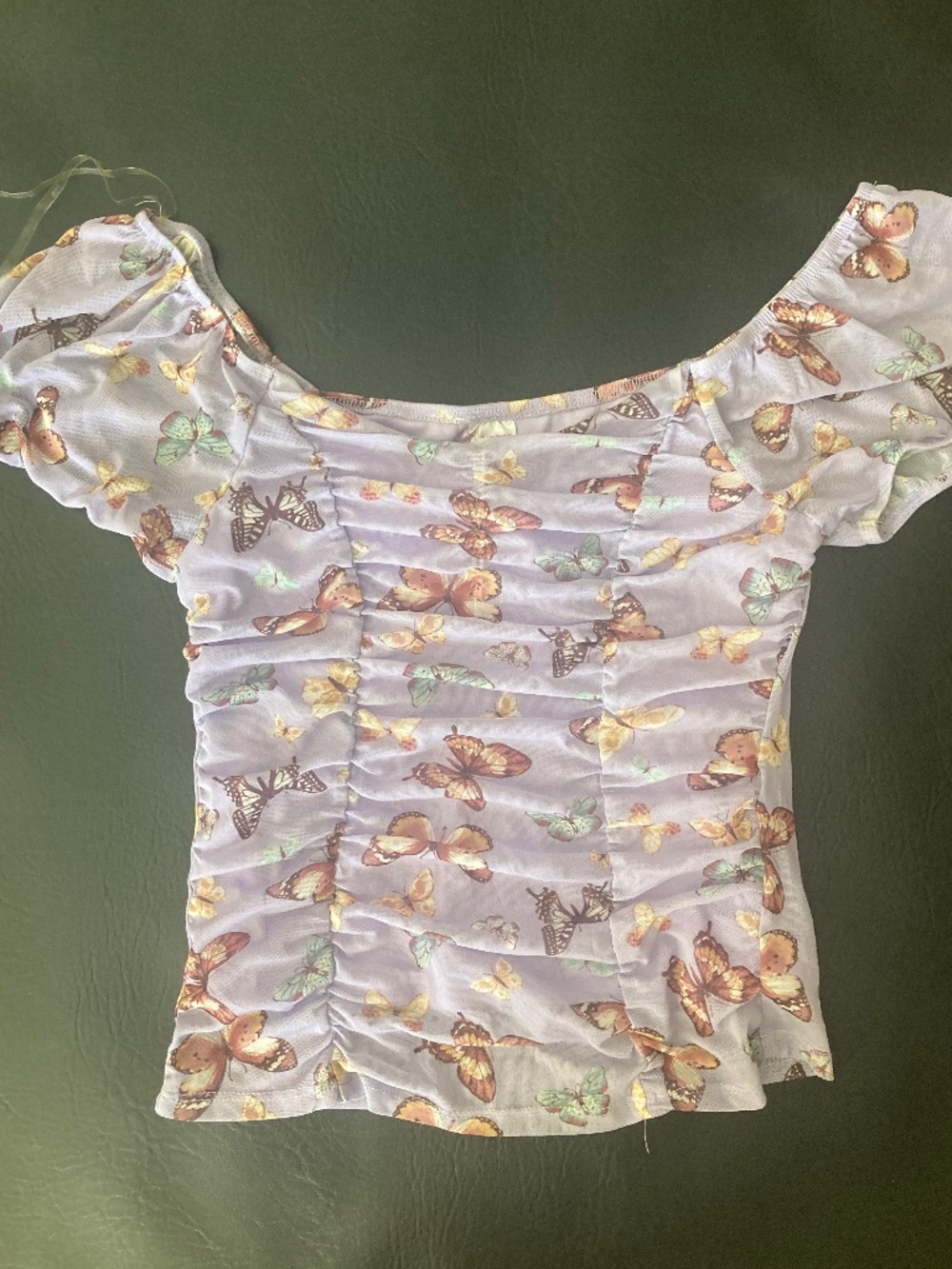 New no boundaries purple lavender butterflies mesh ruched top xs